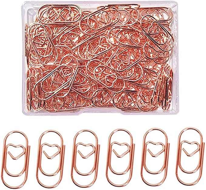 200 Pack Love Heart Shaped Paper Clips, Mini Paperclips Papers | Mini paperclips paper, 0.8inch Small Paper Clips for Office School Home Desk Organizers (Rose Gold)