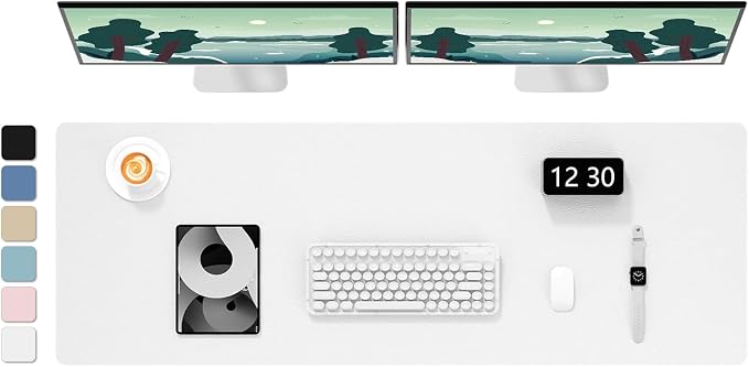 Hsurbtra Desk Pad, 48" x 17" PU Leather Desk Mat, XXXL Extended Mouse Pad, Waterproof Desktop Blotter Protector, Non-Slip Ultra Thin Large Laptop Keyboard Writing Mat for Office Home, White