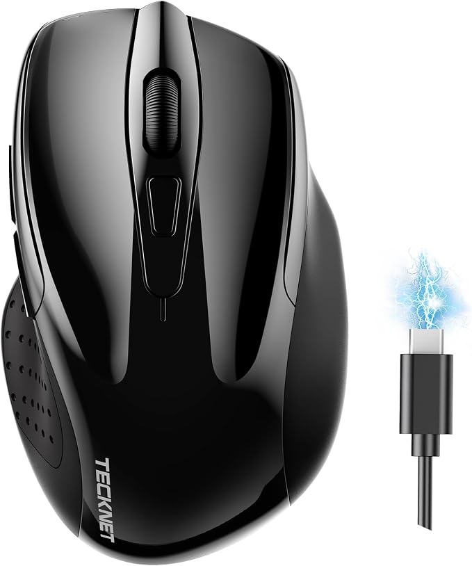 TECKNET Wireless Mouse, BT 5.0/2.4G, Rechargeable 6-DPI Silent, Black | Bluetooth 5.0/3.0 & USB A, 2-Device Easy Switch, Wide OS Compatible, 6 Buttons, 6-DPI up to 4800, Ergonomic for S to M Hands