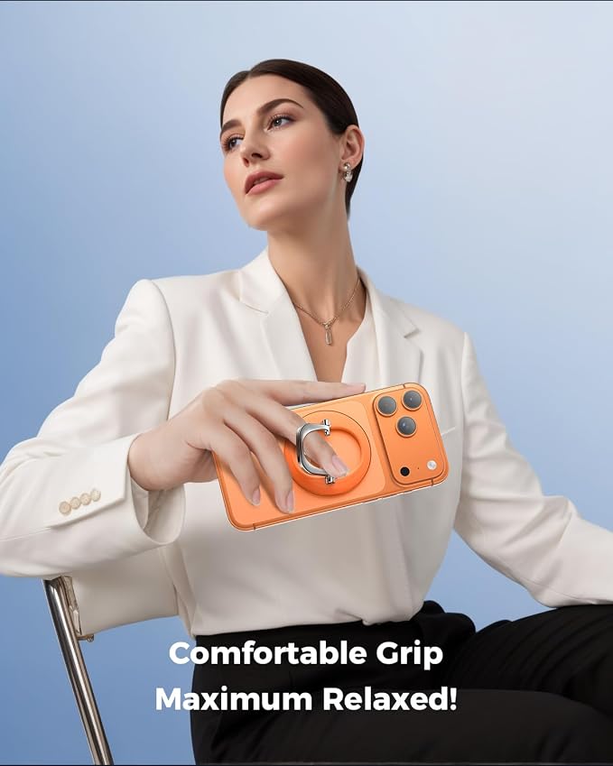 SUPERONE for MagSafe Phone Grip, Adjustable Magnetic Phone Ring Holder | Removable Phone Finger Ring Kickstand，Mag Safe Accessories Only Compatible with iPhone 17 - 12 Series, Mag Safe Case - Orange