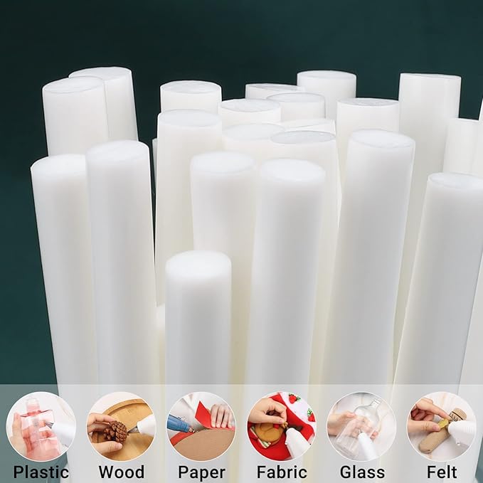 Manarty White Hot Glue Sticks Full Size, 48 PCS 0.43" Dia x 4" Long Fbric Glue Sticks for Craft, Adhesive Hot Melt Gluing Sticks for Crafting, Woodworking, Decoration, Bonding Repair, Wax Sealing