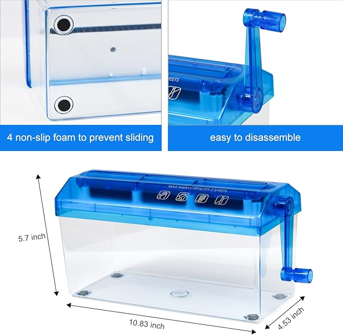 JIKIOU Standard A4 Paper Hand Shredder Portable Paper Shredder Manual Shredder Documents Paper Cutting Tool Home Office Desktop Stationery Blue