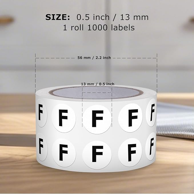 Letter F Stickers 0.5 Inch Vinyl Round Alphabet Label 1000 PCS | Self-Adhesive, Removable, Waterproof, Circle Capital Dots Tags, for Home Office Inventory Classroom