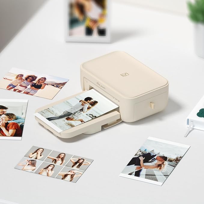 HPRT 4x6 Photo Printer with 20 Sheet Photo Paper& 1 Ribbon, Desktop Instant Picture Printer for iPhone, Smartphone, Thermal Dye Sublimation, WI-Fi Connnecting, Home Use, Beige