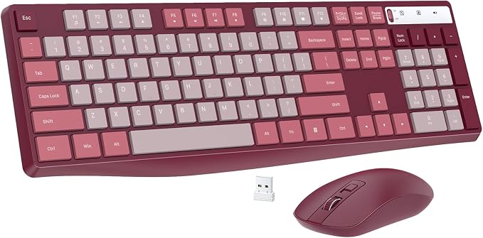 Wireless Keyboard and Mouse Combo, Lovaky 2.4G Full-Sized Ergonomic Keyboard Mouse, 3 DPI Adjustable Cordless USB Keyboard and Mouse, Quiet Click for Computer/Laptop/Windows/Mac (1 Pack, Rose) | Ergonomic, Low profile Keys, 3 DPI Adjustable, 2.4G Quiet...