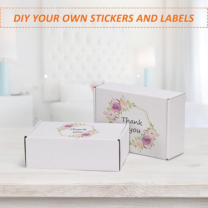 HORLIMER 9x6x3 inches Shipping Boxes Set of 25, White Corrugated Cardboard Box Literature Mailer, 25 Stickers Included