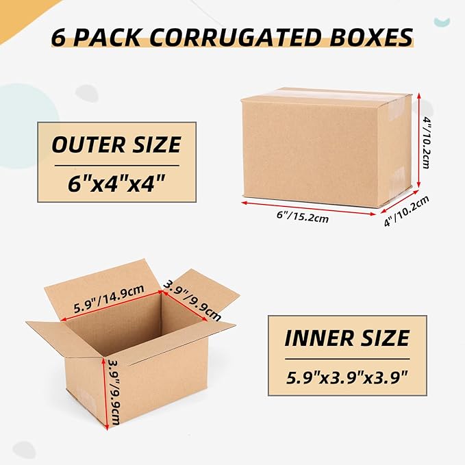 ZBEIVAN Shipping Boxes Mailers 6x4x4 inches Corrugated Cardboard Small Packing Kraft Moving Mailing Box, Pack of 6