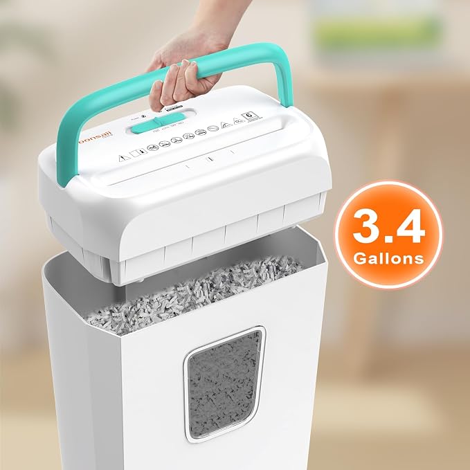 Bonsaii 6-Sheet Cross Cut Paper Shredder for Home, 3.4 Gal Bin | P-4 Security Level, Shreds Credit Cards, Staples & Paper Clips, with Portable Handle, Small Shredder for Home