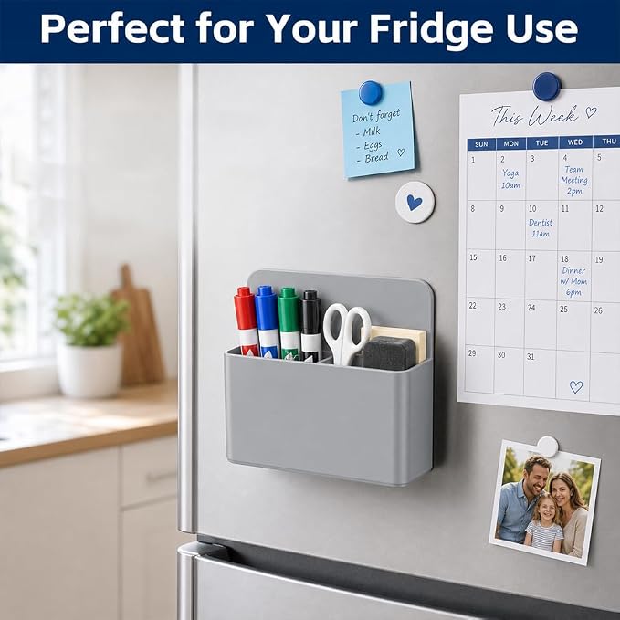 Magnetic Pencil Pen Holder, 2PCS Dry Erase Marker Holder for Whiteboard, Grey Magnet Storage Pencil Cup Case Box Fridge Organizers Locker Accessories for Office School Classroom Teacher Must Haves