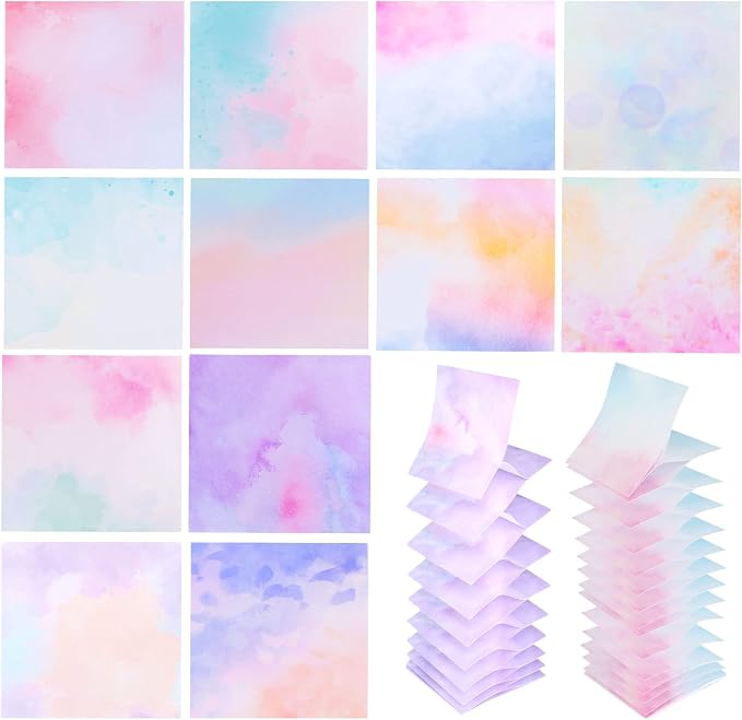 12 Pads Pop up Sticky Notes, 3x3 Cute Gradient Watercolor Self Stick Notes Pads, Multi Color Super Adhesive Memo Pads Refills, Easy to Post Paper Home Office Notebooks Supplies Accessories