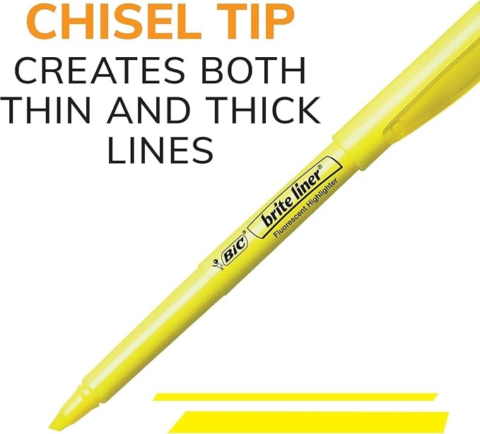 BIC Brite Liner Colored Highlighters, Chisel Tip, 5 Assorted Colors 48 Pack | School Supplies for Students and Teachers, Ideal for Notes, Textbooks, and Classroom Use