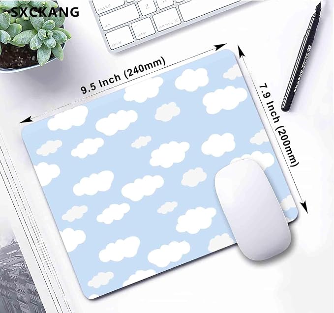 Blue Sky with Clouds Mouse Pad, Square Premium Texture Computer Cute Mouse Pads Design for Office Work Home, Non-Slip Rubber Gaming Mousepad for Computer Laptop, Modern Aesthetic