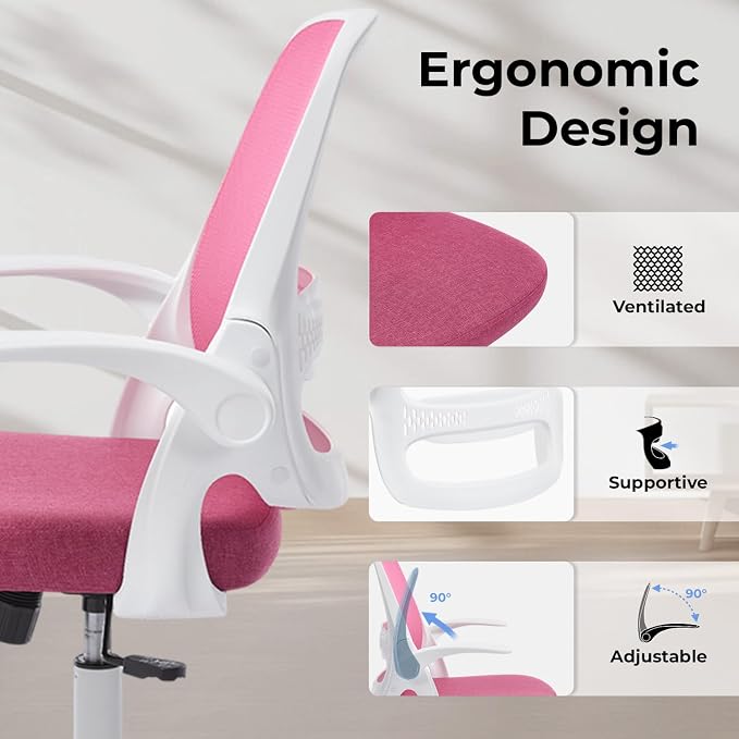 amseatec Mesh Office Chair, Ergonomic Home Office Chair with Flip-Up Arms | Breathable Mesh Back & 3" cushion. BIFMA Certified. 90-110° Rocking. Supports 300 lbs.