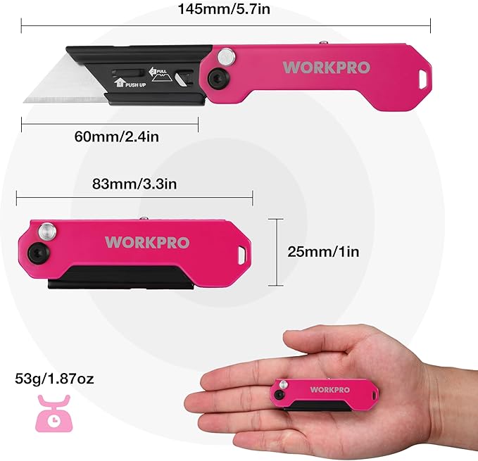 WORKPRO EDC Folding Utility Knife, Mini Box Cutter with Quick Open Axis Lock, Quick Change Blade Razor Knife, Foldable Small Pocket Knife with Belt Clip