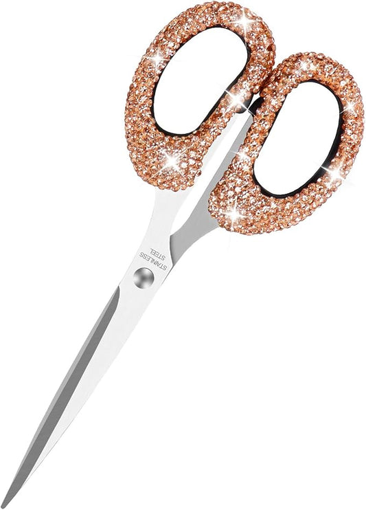 MultiBey 6.3" Rhinestone Cute Scissors, Champagne Gold | Cute Sparkly Rhinestone Scissors with Stainless Steel Blades | Aesthetic Craft Shears for Scrapbooking, Journaling & Office