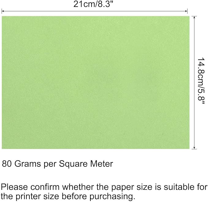 MECCANIXITY 100 Sheets Colored Copy Paper 8.3 x 5.8 Inch Printer Paper 80gsm Light Green for Office Printing, Document Copying, Invitations, Forms, Art Projects