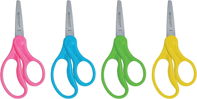 Westcott Right & Left-Handed Scissors For Kids - Back to School Essentials, Classroom Must Haves, Art Supplies - 5-Inch Pointed Safety Scissors - Assorted Colors - 1 Pack (13131)