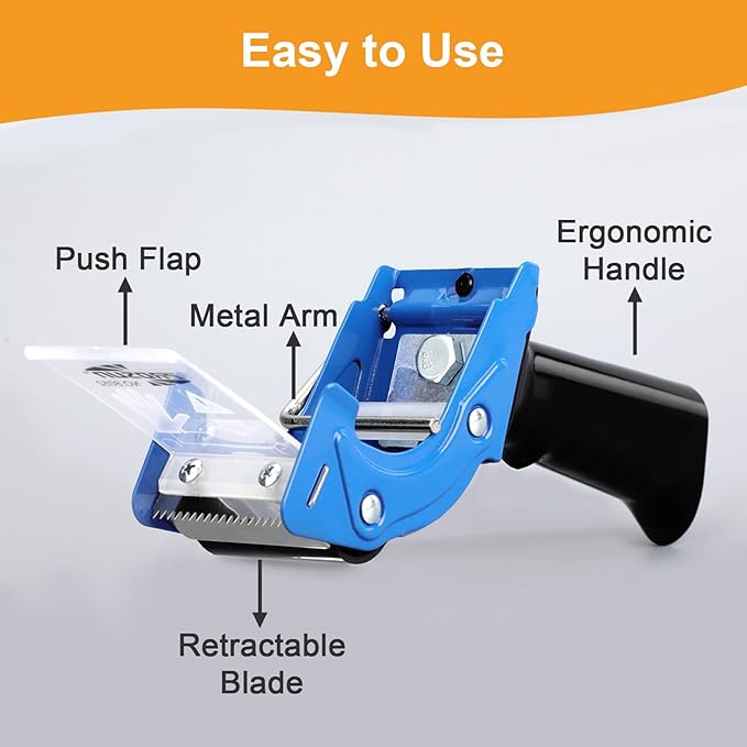 Professional 3-Inch Tape Gun Dispenser, 2-Pack Heavy-Duty Packing Tape Dispenser for Shipping Boxes, Quick Reload, Works with Standard & Thick Tape, Ergonomic Handle for Warehouse, Moving & Office