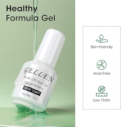 Gellen Gel Top and Base Coat, 2pcs Clear Gel Nail Polish Set, 8ml No Wipe Gel Top Coat Nail Polish, Long Lasting Base Coat Gel Manicure, Soak Off LED Nail Lamp Base Top Coat for Nail Salon, Nail Art