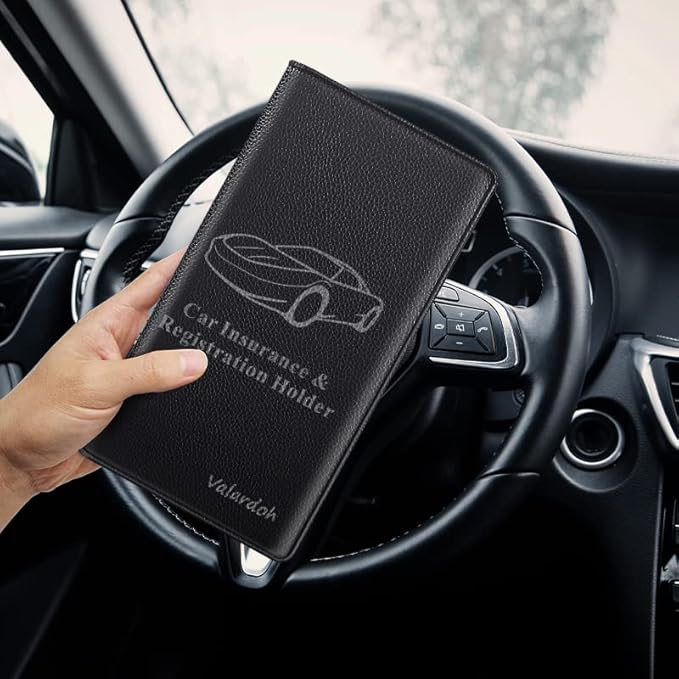 Premium Car Registration and Insurance Card Holder, Car Document Holder for Cards, Driver License & other Essential Documents (Black)