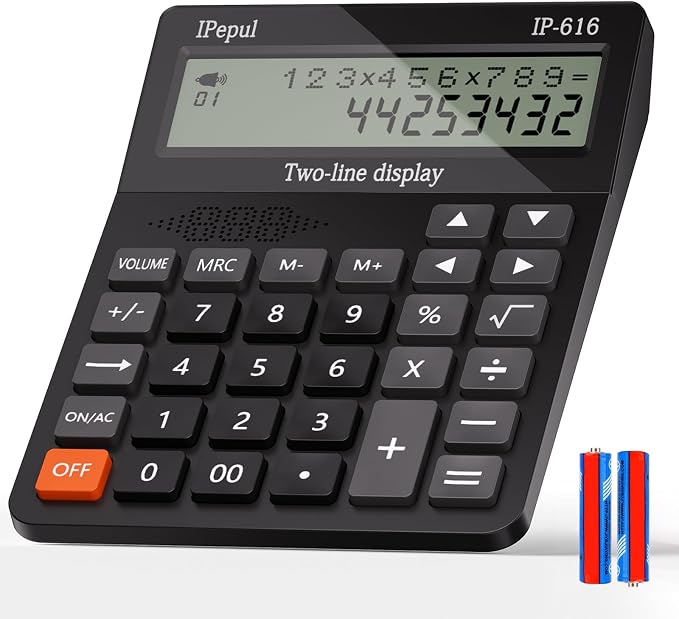 Calculators Desktop,Ipepul Talking Calculator with 2-line 12-Digits Large LCD Display and Large Button,4 Function Calculator for Business,Office,Store,School (Black)