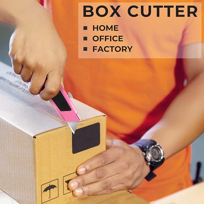 Box Cutter, 2 Pack Pink Utility Knife, Durable Razor Knife, Box Opener with 10 SK5 Blades, Exacto Knife, Cardboard Cutter, Box Cutter Retractable, Perfect Package Opener for Home, Office