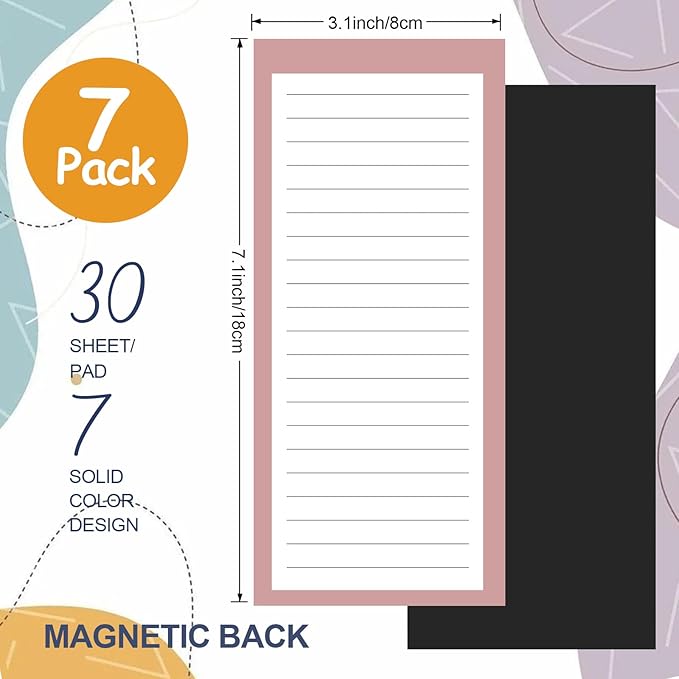 AZUREAL 7 Pack Magnetic Notepads for Refrigerator, 30 Pages/Book Grocery List Magnet Pad for Fridge, Design Magnetic List Pad for Fridge, Grocery List Notepad, To-Do Memos, List