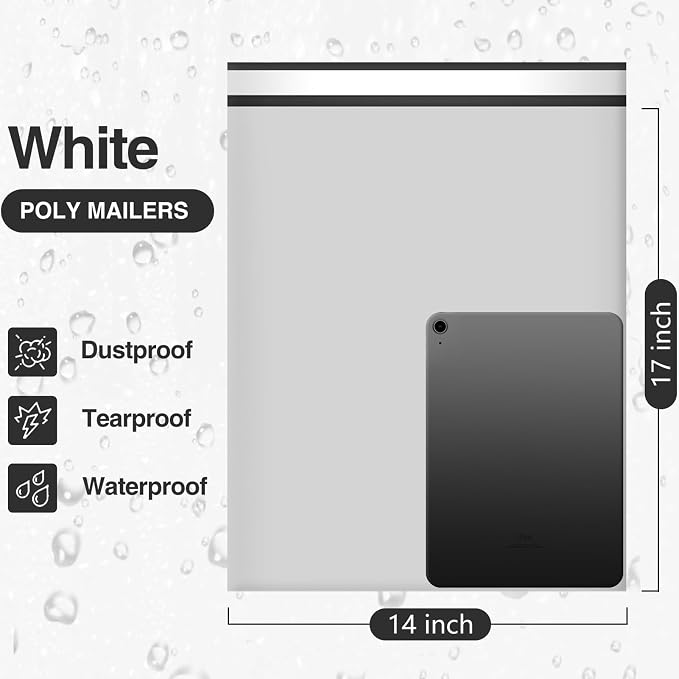 UCGOU Large Poly Mailers 14x17 Inch White 200 Pack Plastic Shipping Bags
