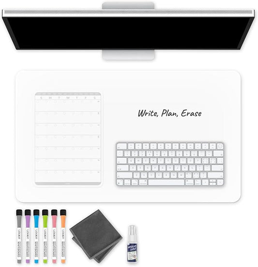 loukin Dry Erase Silicone Desk Mat, 23.6"x13.8" Desk Pad with Planner | Write & Erase Surface, Non-Slip, Waterproof Table Protector, Heat Resistant, Food-Grade Silicone, All-In-One Set