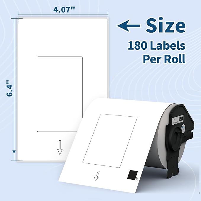 12 Rolls 2160 Labels for Brother DK 1247, 4.07"x6.4" Compatible Die-Cut Wide Format Shipping Mailing Postage Address Labels Paper, Tacnology Used with Brother QL Label Printers, 1 Reusable Cartridge
