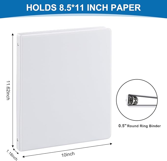 Durable 3 Ring Binders 0.5 Inch 36 Pack Bulk, Clear View Binders Bulk Three Ring Binders PVC Free, Fit for 8.5x11 inches for School or Office Supplie(White