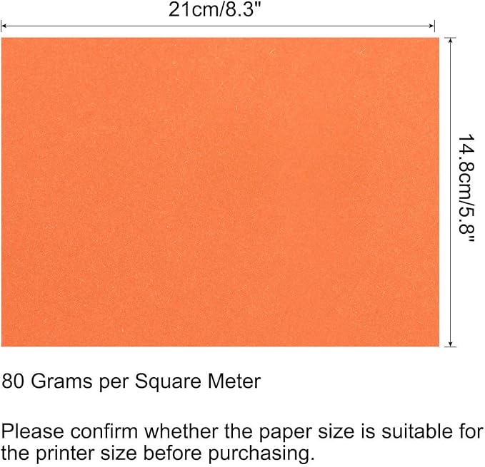 MECCANIXITY 50 Sheets Colored Copy Paper 8.3 x 5.8 Inch Printer Paper 80gsm Orange for Office Printing, Document Copying, Invitations, Forms, Art Projects