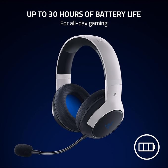Razer Kaira HyperSpeed Wireless Gaming Headset for PlayStation 5 / PS5, PS4, PC, Mobile: 50mm Drivers - HyperClear Cardioid Mic - Memory Foam Cushions - Bluetooth - 30 Hr Battery - White & Black