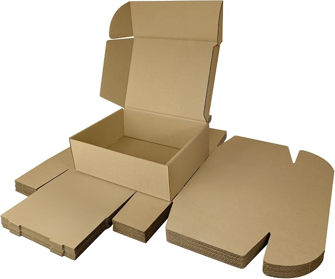 Corrugated Shipping Box Mailers, Kraft Brown, Triple-Layer Board Secure Slot Closure (Brown, 12"x9"x4" / Set of 10)