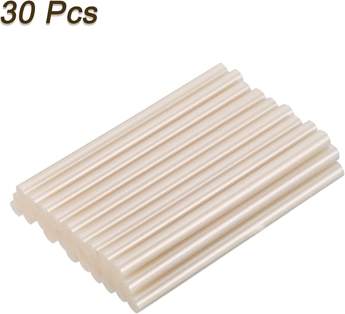 uxcell 30pcs Mini Hot Glue Gun Sticks 4-inch x 0.27-inch High Sticky Small Hot Glue Sticks for Glue Gun, Metallic White