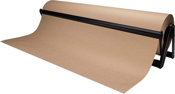 IDL Packaging 48" Kraft Paper Roll Dispenser & Cutter, Tabletop | for Rolls up to 48" Wide and 9" in Diameter - Reinforced Steel Paper Holder with a Cutter for Kraft, Butcher & Freezer Papers