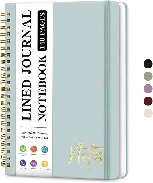 Lined Spiral Journal Notebook for Women, A5 College Ruled Journals for Writing, Hardcover Notebooks for Work, Note taking and Office School Supplies,140 Pages - Dusty Blue