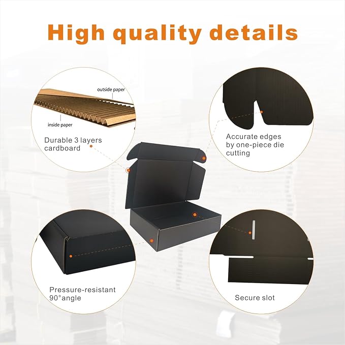 150 Pack 9x6x2'' Small Shipping Boxes, Corrugated Cardboard Mailers for Business, Black (CM962B-150)
