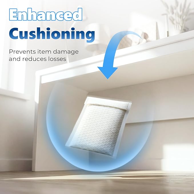 Metronic Bubble Mailers 4.76x8" 50 Pack Padded Envelopes with 1/7" Thickened Bubble Waterproof Mailing Envelopes Usable Size 4.76x7" Shipping Bag for Fragile Products, 4x7 Items,Small Business, White