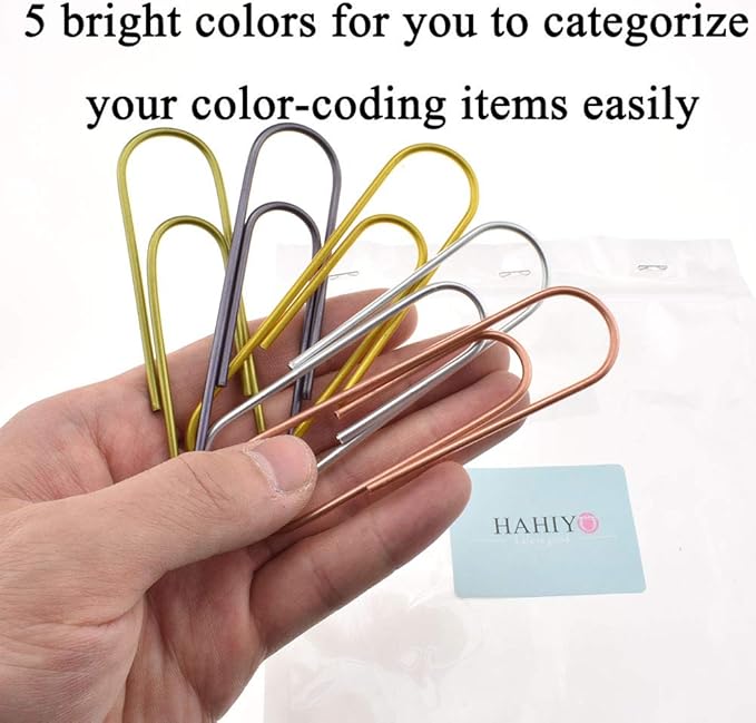 HAHIYO Paperclips 4" (100mm) Extra Large Paper Clips Sturdy Bright Assorted Colors Vinyl Coated Prevent Scratching Tearing The Pages for Bookmark Organize Home Office School 25 Pack