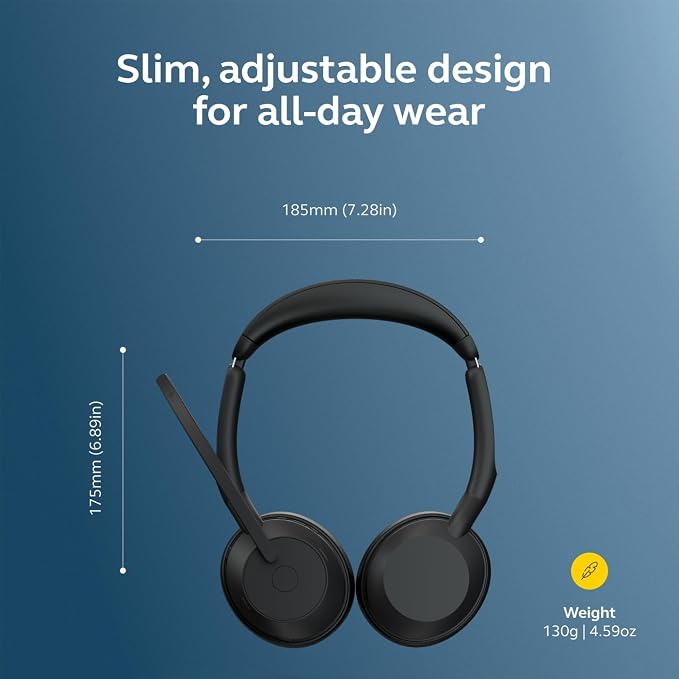 Jabra Evolve2 55 Stereo Wireless Headset - Features AirComfort Technology, Noise-Cancelling Mics & Active Noise Cancellation - Works with UC Platforms Such as Zoom & Google Meet - Black