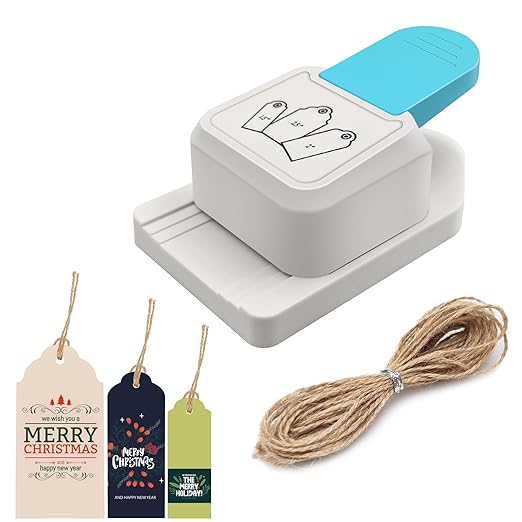 3 in 1 Craft Tag Punch Gift Tag Paper Punch，Paper Craft Tag Punch 1.5" 2" 2.5" with 1 Roll Hemp Rope 32.8 Feet Round Shape Small Hole Punch for Paper Crafting Scrapbooking Cards DIY Arts Crafts