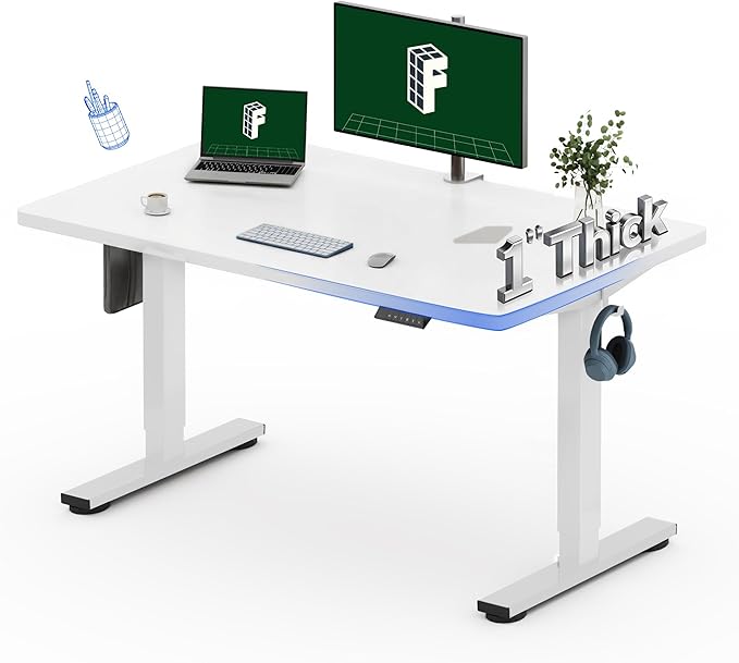 FLEXISPOT One-Piece Electric Standing Desk, 48 x 30 Inches Adjustable Desk with Seamless Desktop, Memory Controller Height Adjustment (White Frame + White Desktop, 2 Packages)