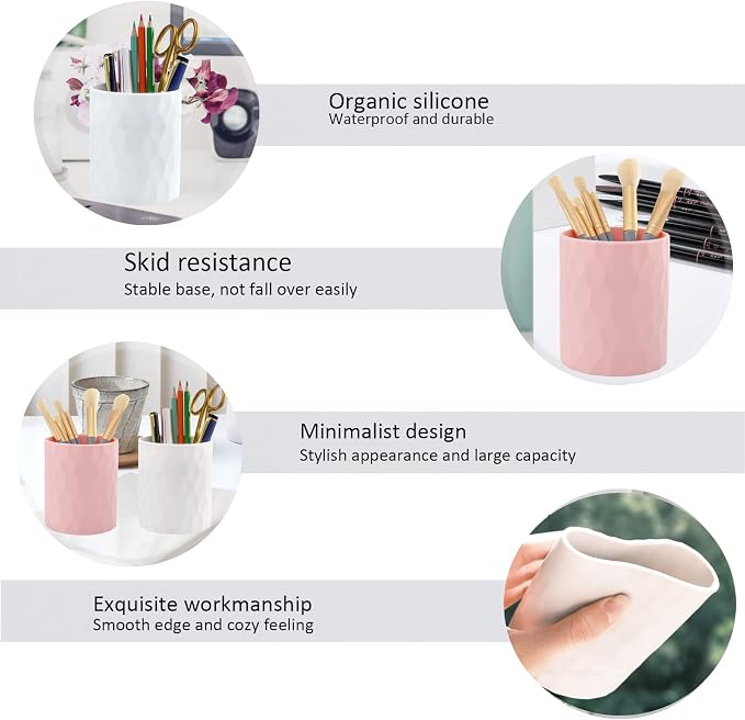 minimaliving Pen Holder,Nordic Style Silicone Waterproof Pencil Holder for Desk Simple&Modern Minimalist Makeup Organizer Multifunctional Office Supplies for Home,Kids and School (White)
