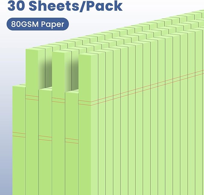 6pcs Small Note Pads, Green Notepads 5x8 College Ruled Notebook, Writing Pads 5 x 8, Legal Pads, Pad Paper Perforate Notebooks for Work, Message, School, Office Supplies,30 Sheets/Pack