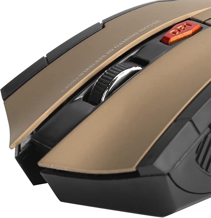 Mechanical Gaming 2.4G Mouse, 1000/1200/1600 3-Speed DPI Ergonomic Mouse with A USB Receiver, for Office/Home/Desktop/Computer/Notebook (Gold)