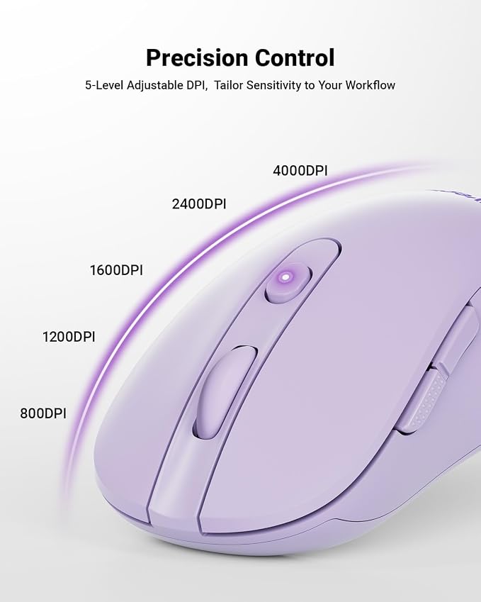 wegear USB Wireless Mouse for Laptop PC Mac, 2.4GHz Cordless Mouse-Purple | Ergonomic Portable Optical Computer Mice with 6 Buttons, 5-Level Adjustable 4000 DPI,24-Month Battery Life