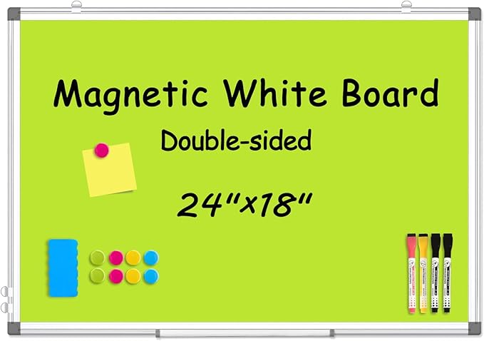 Double-Sided White Board Dry Erase Magnetic Whiteboard Wall 24x18 Green | Smooth Write & Clean, Durable 11-Layer, Aluminum Frame, Easy Wall Mount & Hanging, Full Kit for Home, Office, School