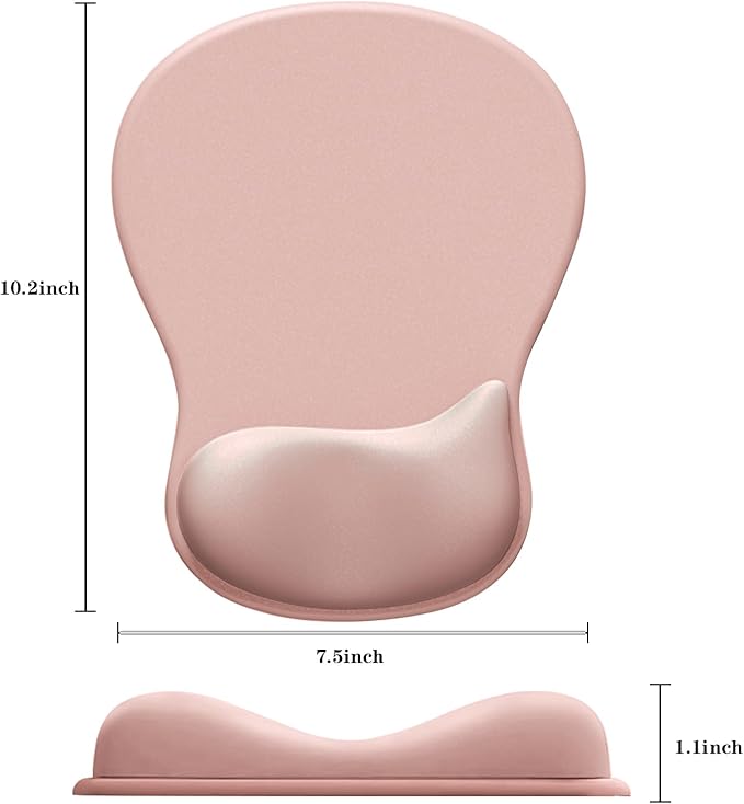 Mouse Pad with Wrist Rest,Ergonomic Mouse Pad with Comfortable Gel Wrist Rest Support and Non-Slip PU Base for Easy Typing Pain Relief, Durable and Washable(Pink)