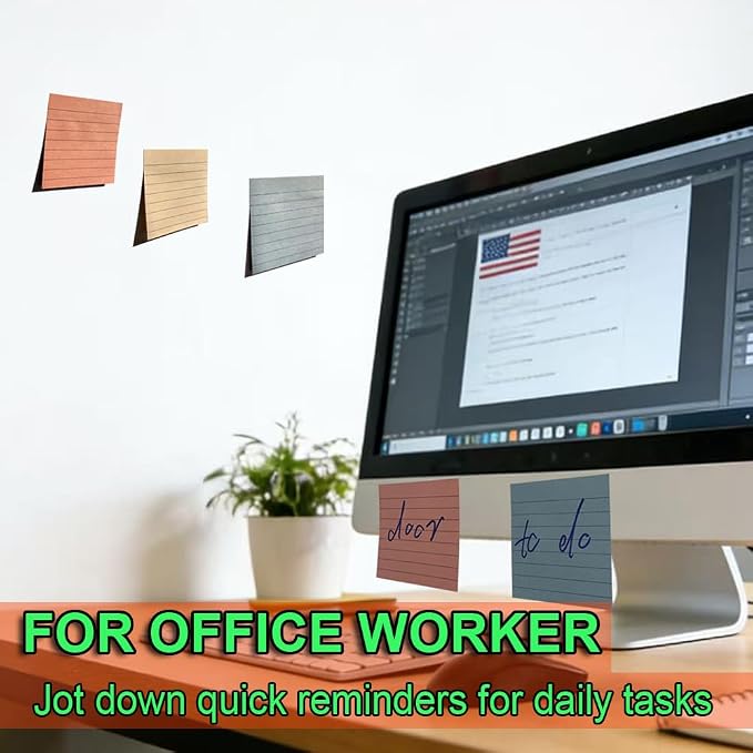 (72 Pack) Lined Sticky Notes 3x3 in,Vintage Notepads with Lines | Ruled Stickies,Super Sticking Power,Office School Memo Note Pads,Post on Windows Doors,Recyclable,Easy to Write on